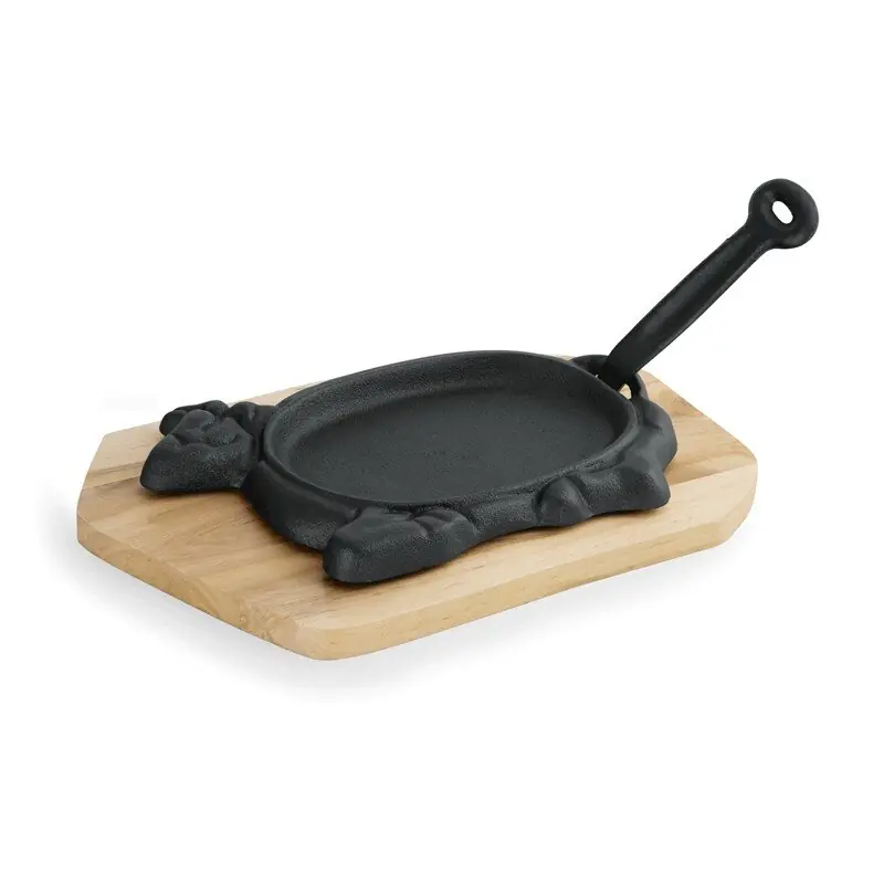 Direktkauf IRON DINING Servierpfanne aus Gusseisen, mit Holzuntersetzer, 27 x 16 x 2 cm, Motiv Rind