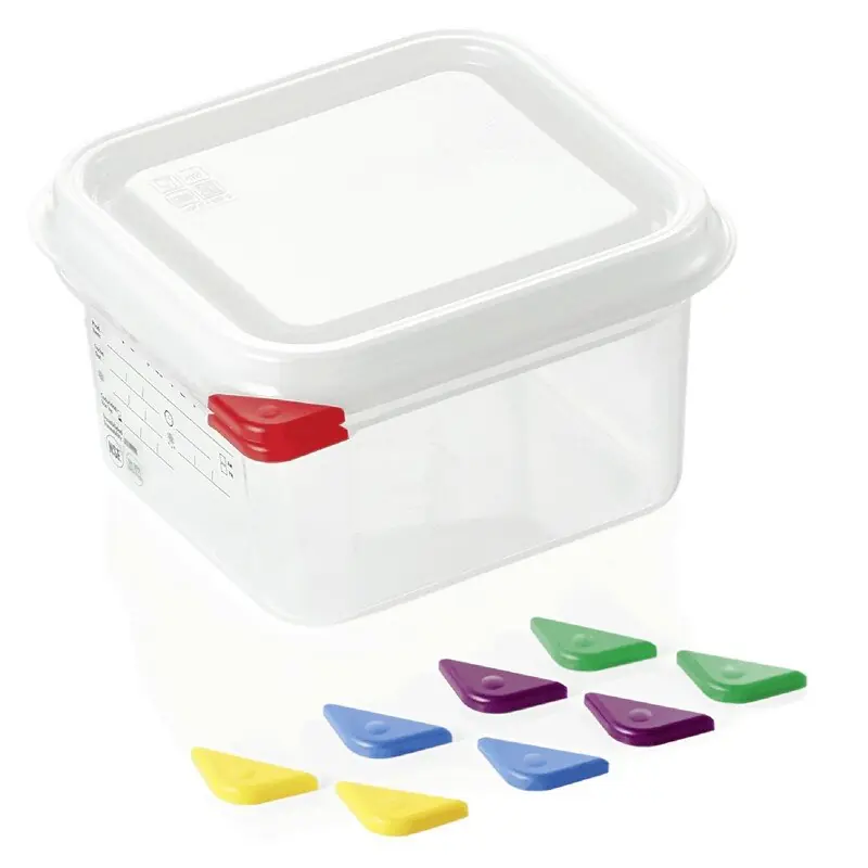 GN-Behälter 1/6 PP, Tiefe: 100 mm, inkl. Deckel & 5 farbige HACCP Clips Expressversand