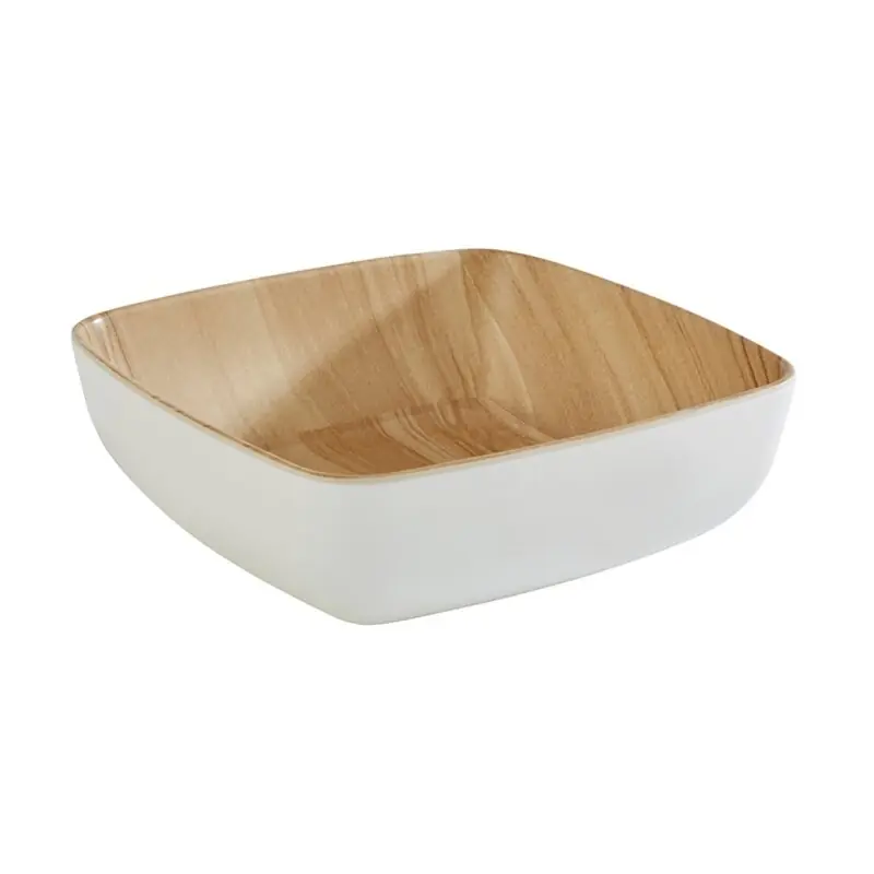 Markenware Melamin Schale FRIDA, 16,5 x 16,5 cm, 5,5 cm, Holzoptik/weiß, Inhalt: 0,85 Liter