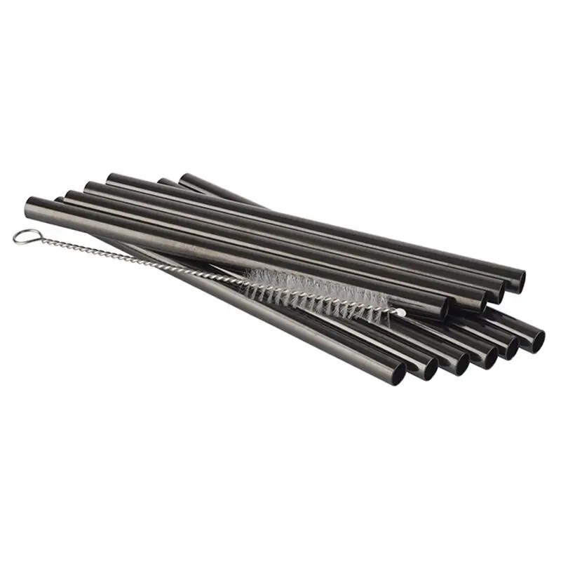 Trinkhalm gerade Edelstahl in Gunmetal-Look, Länge: 15cm, Ø 8mm (10+1 Set) Ausverkauf