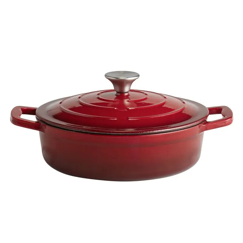 Neu Im Sortiment Bräter mit Deckel -5 STARS-, Rot, Ø 25 cm, H: 7 cm, 2,5 Liter, Gusseisen, emailliert