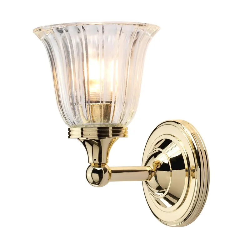 Messinglampe Bad IP44 mit LED Glas Schirm Jugendstil Sonderaktion