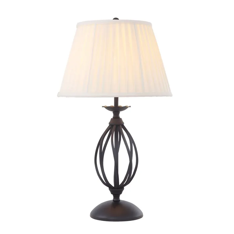 Tischlampe mit Stoffschirm Schwarz Creme Rustikal Markenware