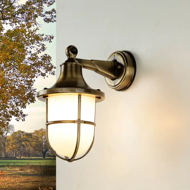 Neue Kollektion Premium Außenwandleuchte Antik Messing Riffelglas