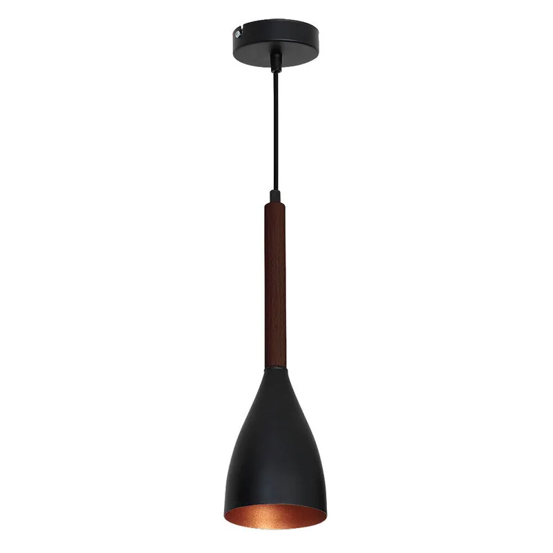 Angebot Metall Hängelampe Schwarz Gold mit Holz Ø11cm MUZA