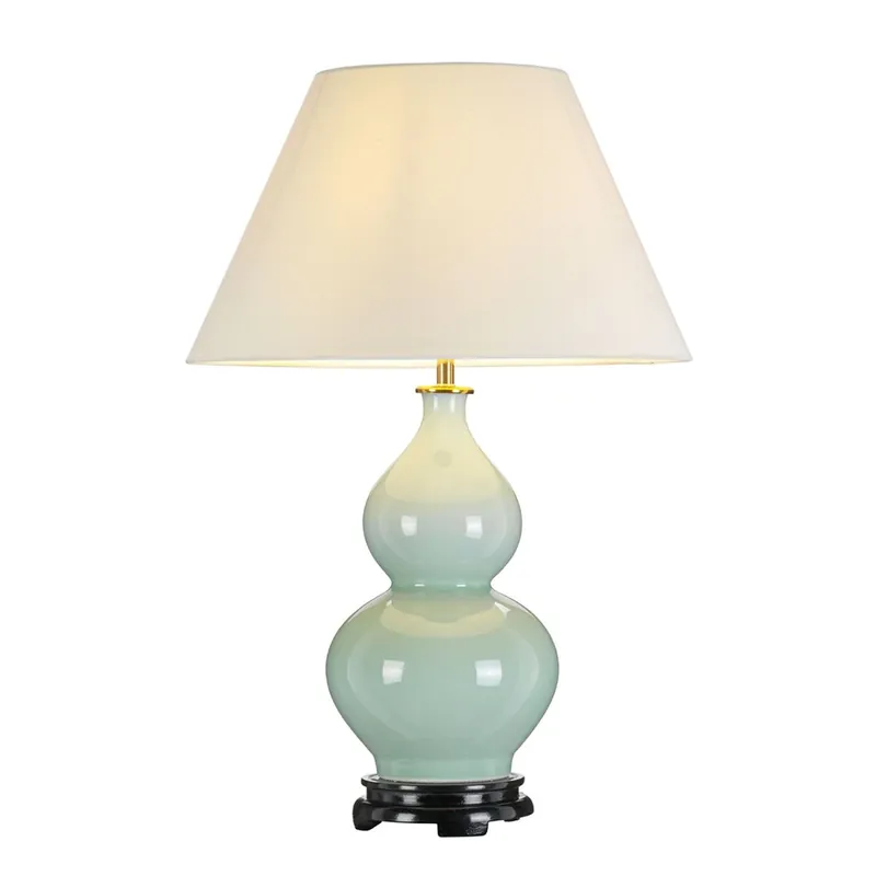 Tischlampe Keramik Stoff in Grün Ecru 64 cm Klassisch E27 Nur Heute