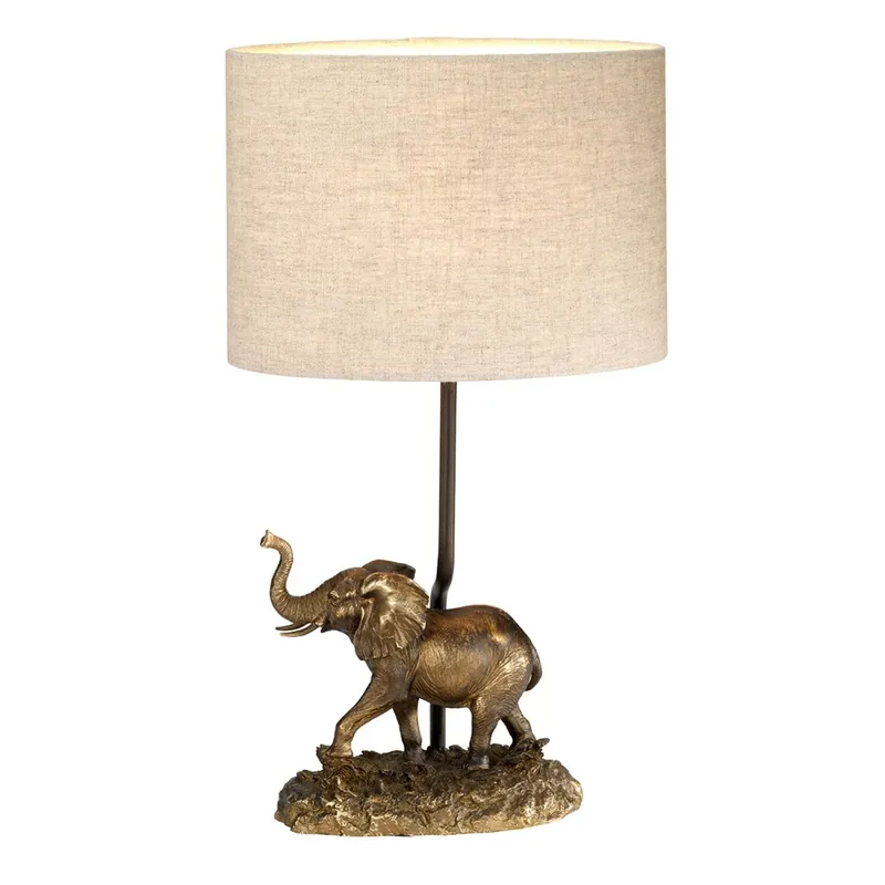 Tischlampe in Bronze antik Natur Elefant Resin Jute Online Kaufen