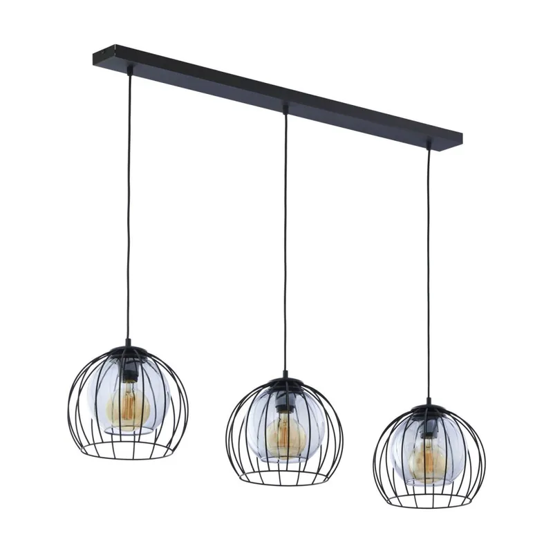 Hängeleuchte Metall Glas 3-flammig Schwarz Grau E27 Mega-Angebot