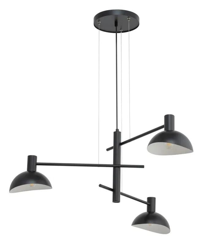 Echt Schwarze Hängelampe Metall Innen Weiß 3-flammig Modern
