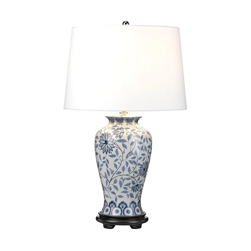 Tischlampe Keramik Stoff E27 65 cm Blau Weiß Klassisch Angebot