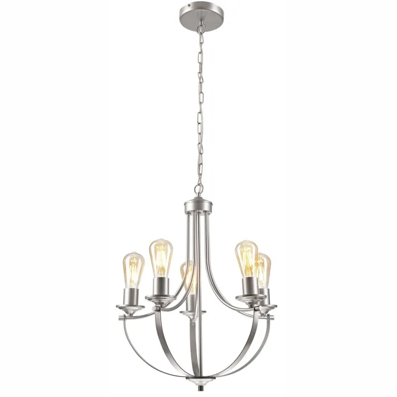 Abverkauf Kronleuchter Metall in Silber 5-flammig E27 Ø 45 cm Rustikal