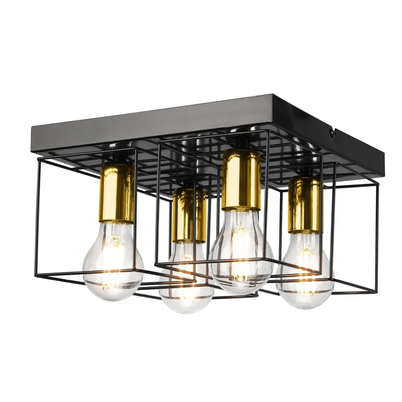 Deckenleuchte Metall Schwarz Gold B: 30 cm 4x E27 Modern Schneller Versand