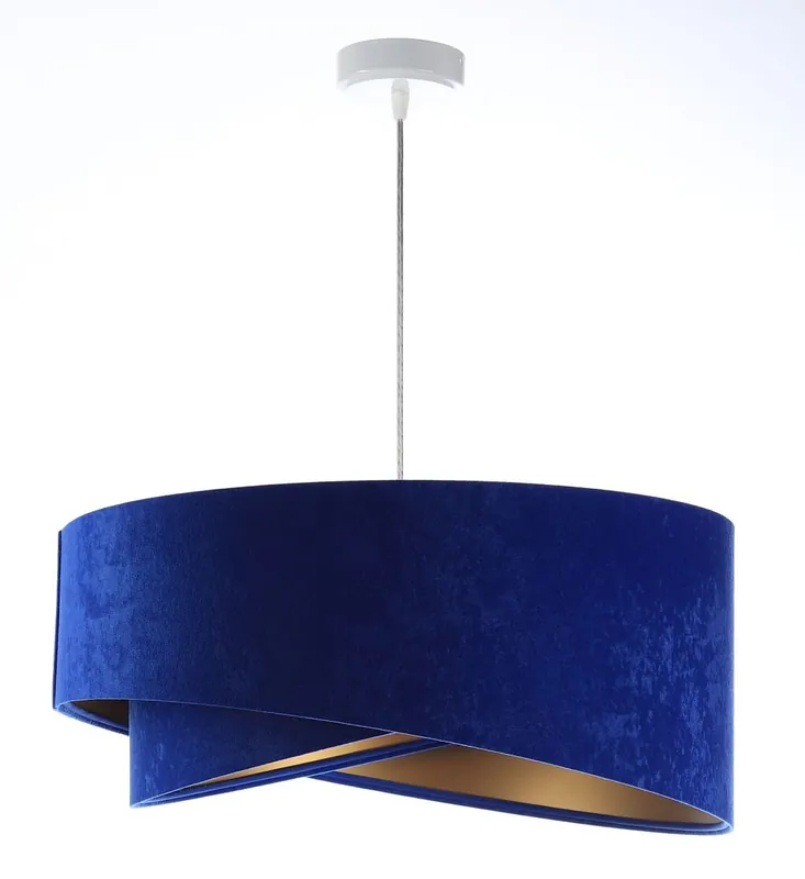 Preis Gesenkt Pendelleuchte E27 rund Ø 50 cm Blau Gold Stoff Velours Optik