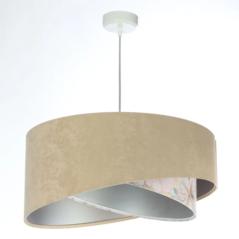 Beliebt Pendelleuchte Stoff Ø 50 cm rund Velours Optik Beige Creme
