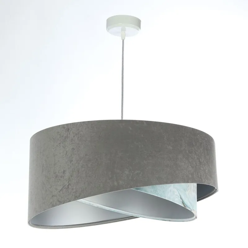 Beliebt Pendelleuchte Stoffschirm Ø 50 cm rund Grau Hellblau Silber