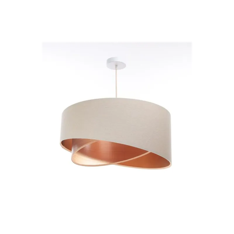 Hängeleuchte Leinen E27 rund D: 50 cm Modern Beige Kupfer Finale Aktion