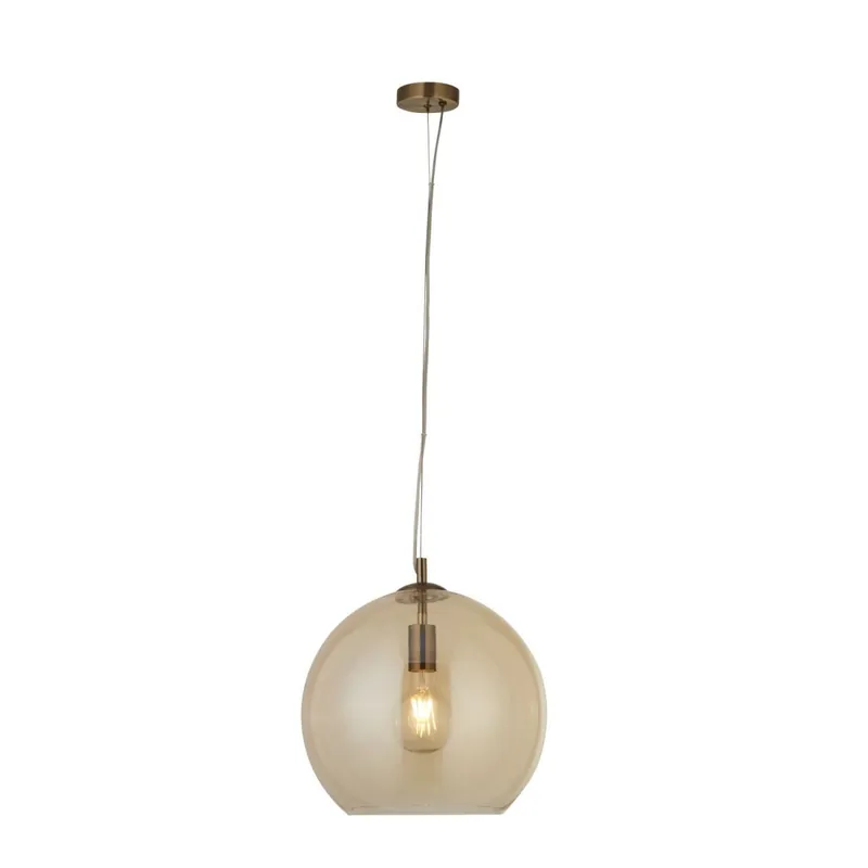 Hängelampe Glas rund Ø 35 cm E27 in Messing Antik Bernstein Expressversand