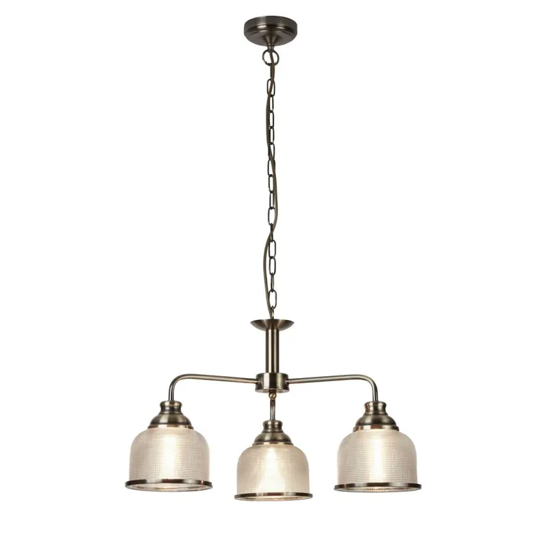 Hängelampe Messing antik Klar Ø 56 cm Metall Glas 3x E27 Neu