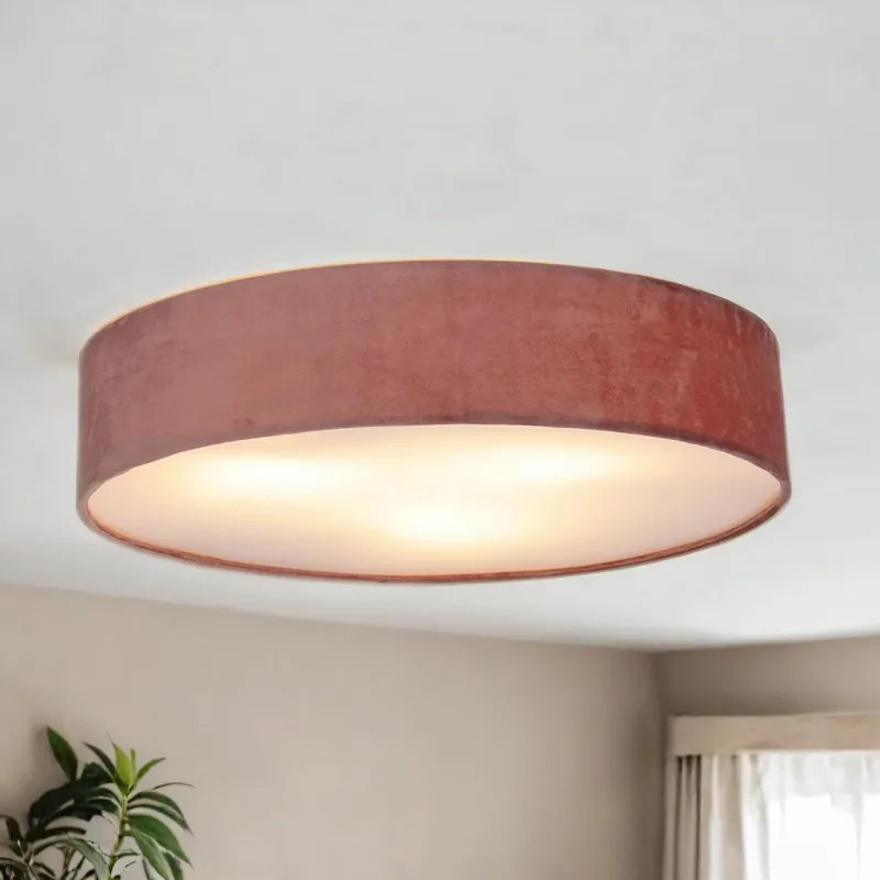 Schneller Versand Deckenleuchte rund Ø 50cm H: 10cm Rosa Samt Schirm 3x E27