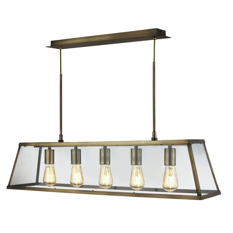 Knallerangebot Pendelleuchte Glas Metall B: 90 cm in Messing antik 5x E27