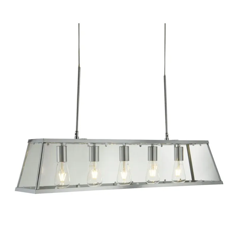 Neu Hängeleuchte Glas Metall B: 90 cm 5x E27 Chrom Klar