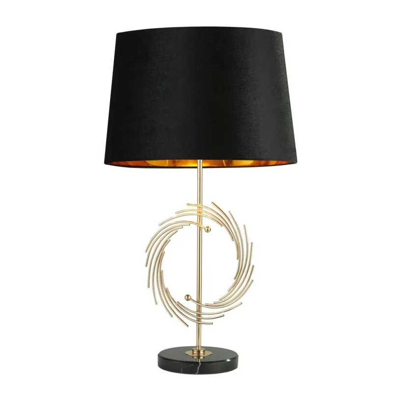 Tischlampe 56 cm D: 35 cm E27 in Gold Schwarz rund Expressversand