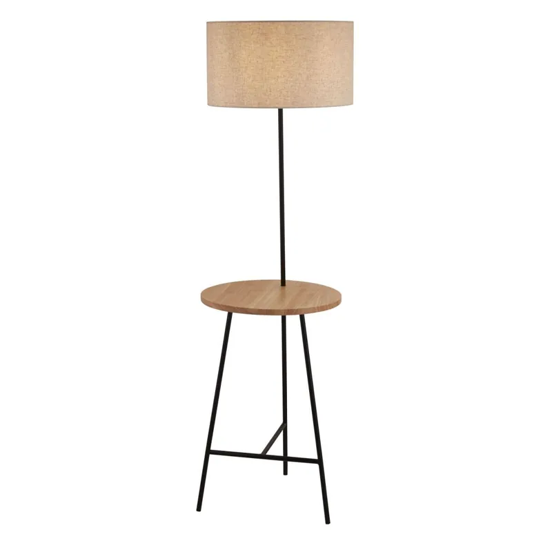 Expressversand Stehleuchte Dreibein 155 cm E27 mit Ablage Holz Metall Stoff