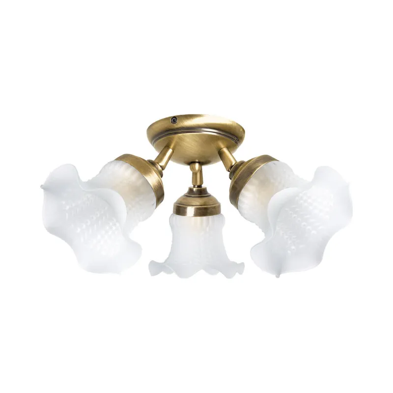 Deckenstrahler Floral 3-flammig Messing Glas Ø 37 cm Ausverkauf
