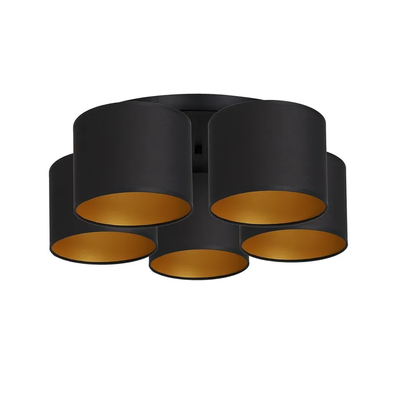 Aktuell Deckenleuchte Stoff Metall Schwarz Gold E27 rund Ø58 cm