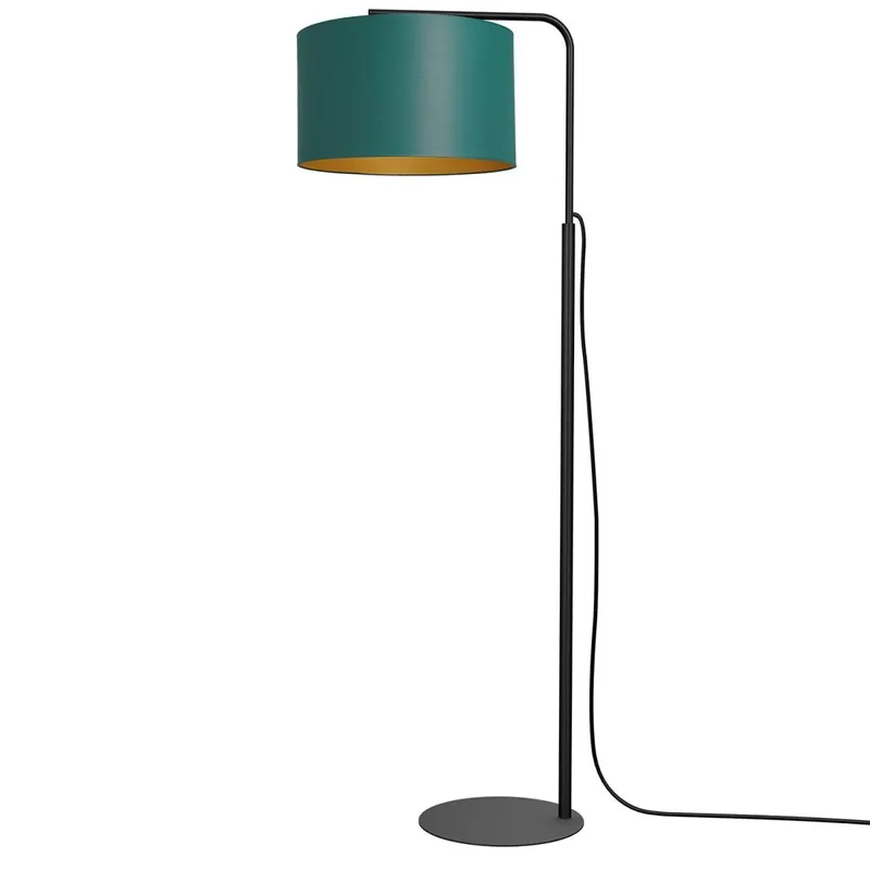 Mega-Angebot Stehleuchte klein Metall Stoff 151 cm E27 Petrol Gold
