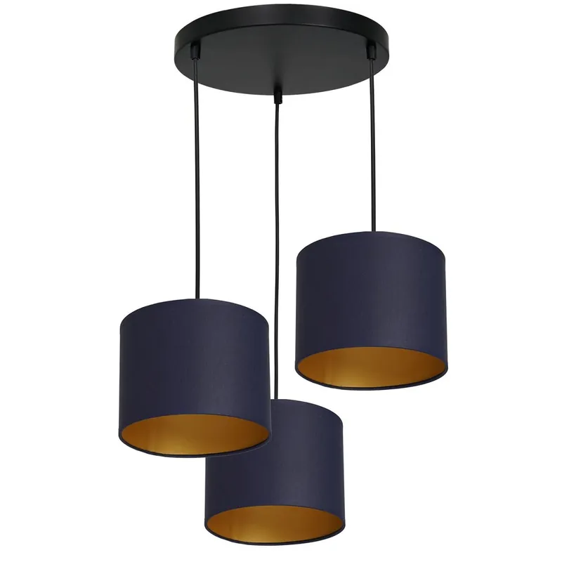 Pendelleuchte Blau Gold Stoff Metall 3-flammig blendarm Top-Seller