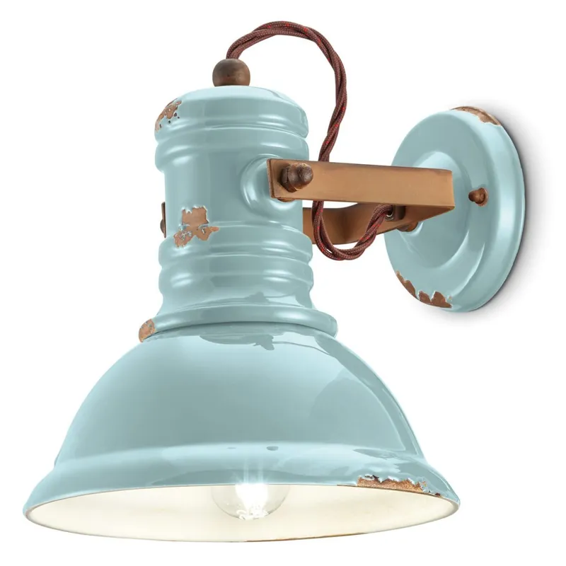 Sale Wandlampe Keramik E27 verstellbar Hellblau Shabby Industrial