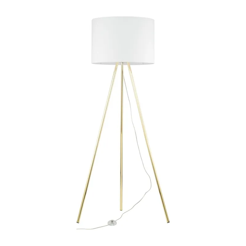 Stehlampe Wohnzimmer 160cm Metall Stoff E27 Gold Weiß Dreibein Top-Seller