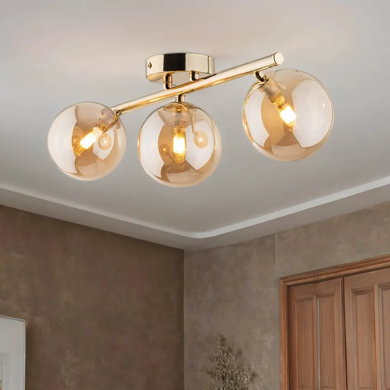 Deckenleuchte Metall Rauchglas 47 cm klein in Gold Bernstein Preisreduziert