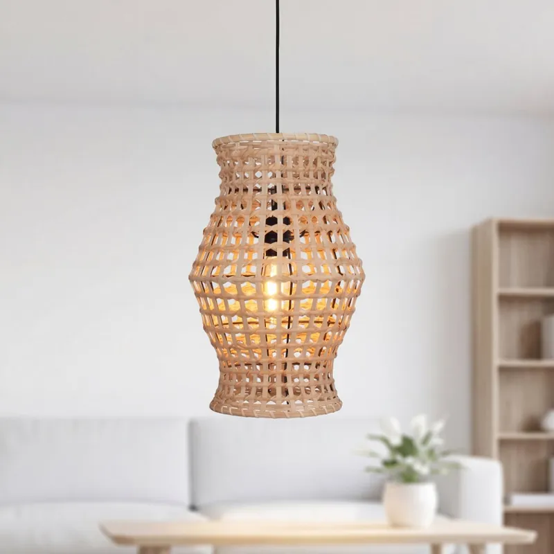 Direktkauf Pendelleuchte Korb Rattan Metall E27 rund Ø30 cm Boho