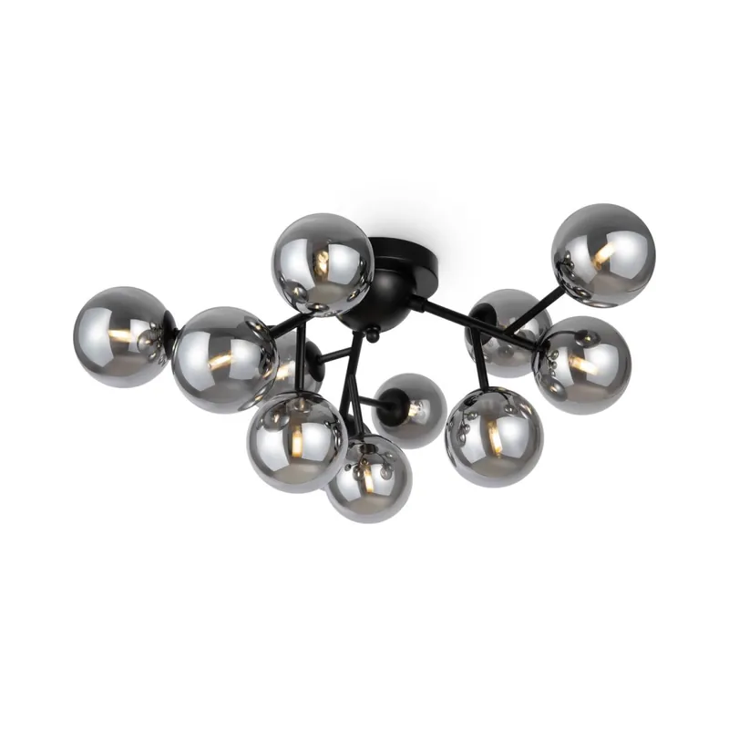 Schnäppchen Deckenlampe Metall Rauchglas B: 60 cm Schwarz G9 Modern