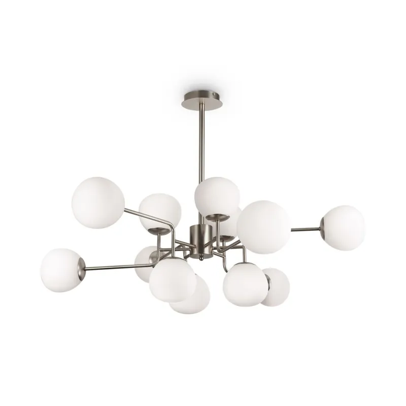 Deckenleuchte Metall Glas 110 cm breit Nickel Weiß E14 Must-Have