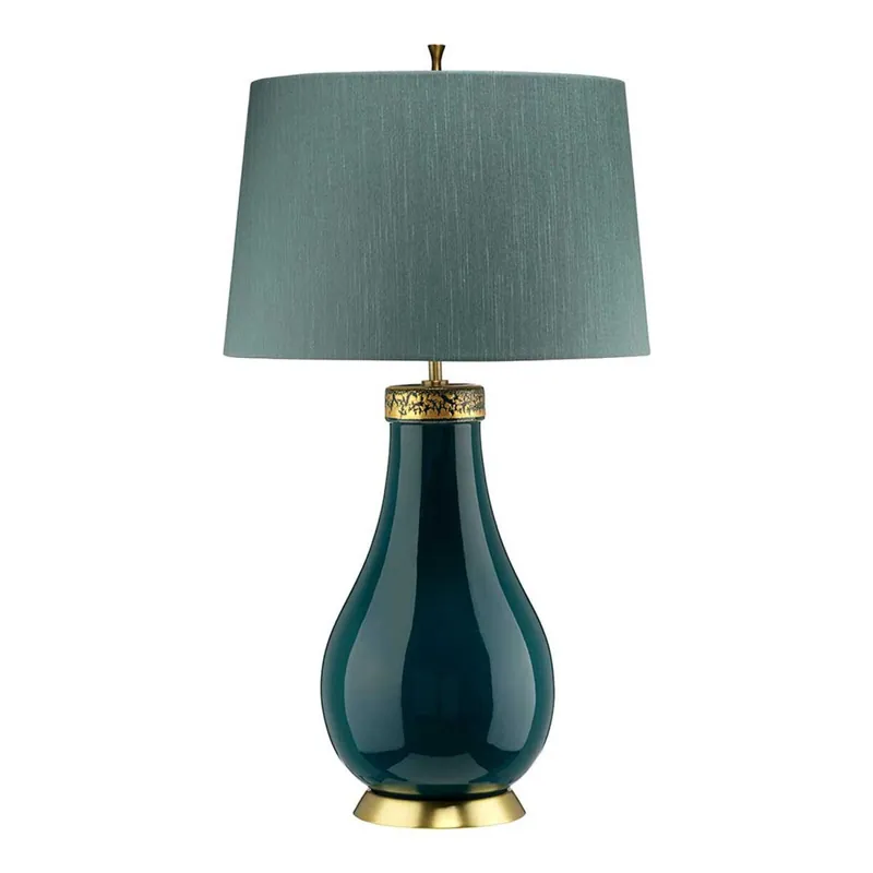 Saisonangebot Tischleuchte Stoff Keramik E27 73,5 cm hoch Grün Blau