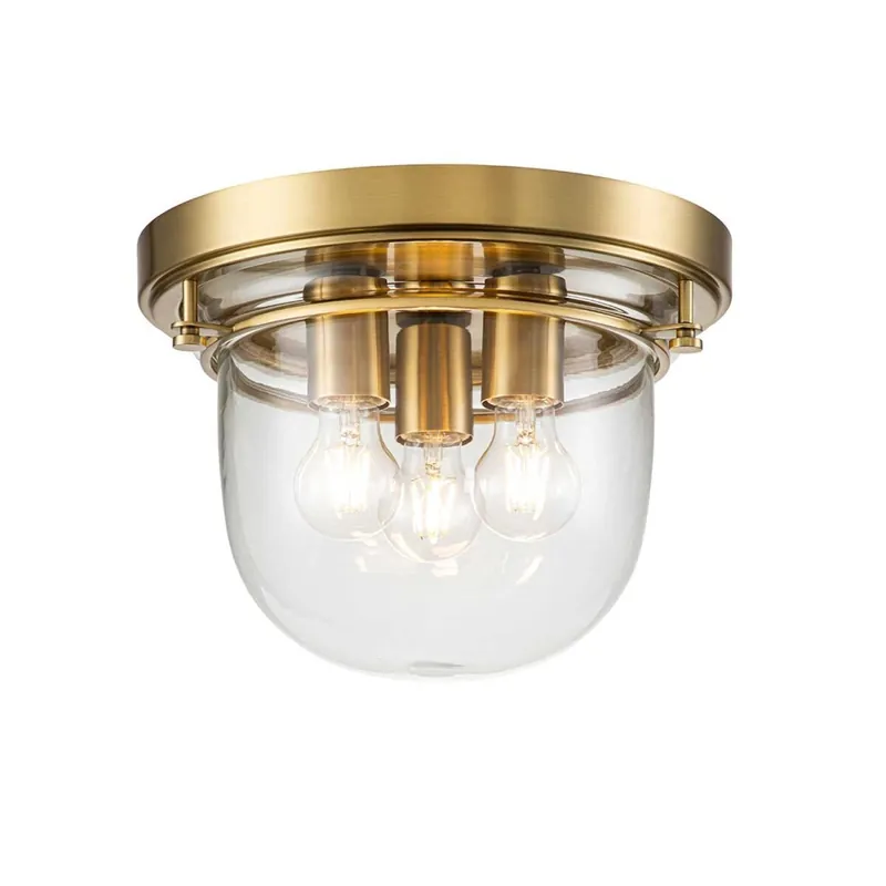 Deckenlampe Bad IP44 Ø 33 cm rund Metall Glas in Messing Neue Ware