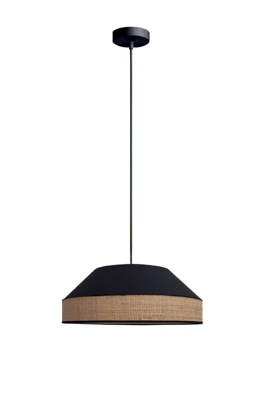 Bestpreis Runde Hängelampe Stoff Rattan Schwarz Natur E27 Ø45 cm