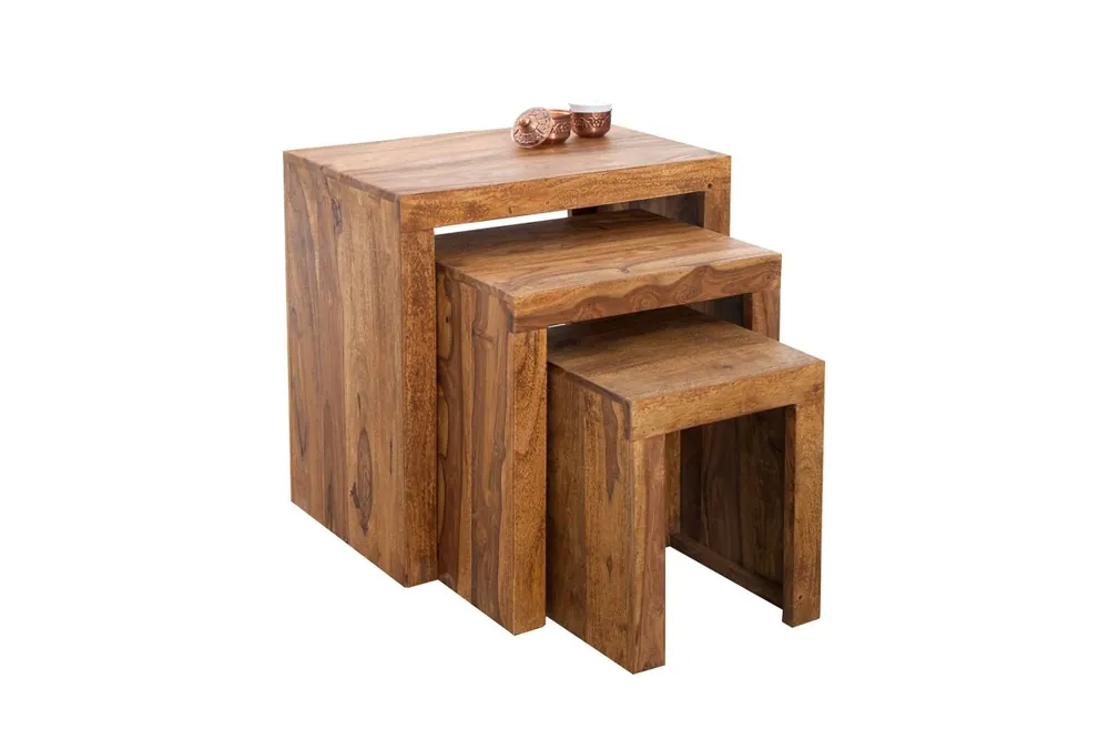 Beistelltisch 3er Set Sheesham Holz in Natur eckig Markenware