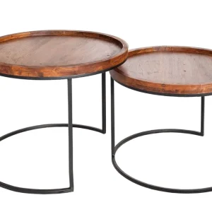 Beistelltisch 2er Set Akazienholz Metall rund Versand Am Gleichen Tag