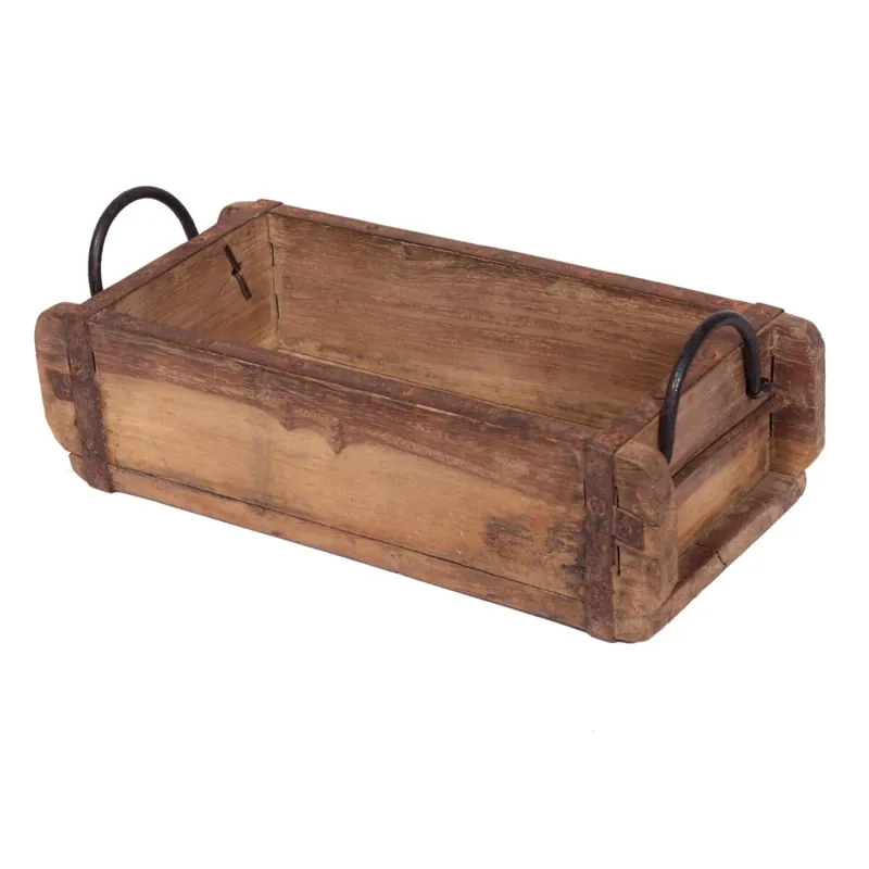 Dekoschale Holz Eisen mit Griffen Industrial L: 33 cm Neu