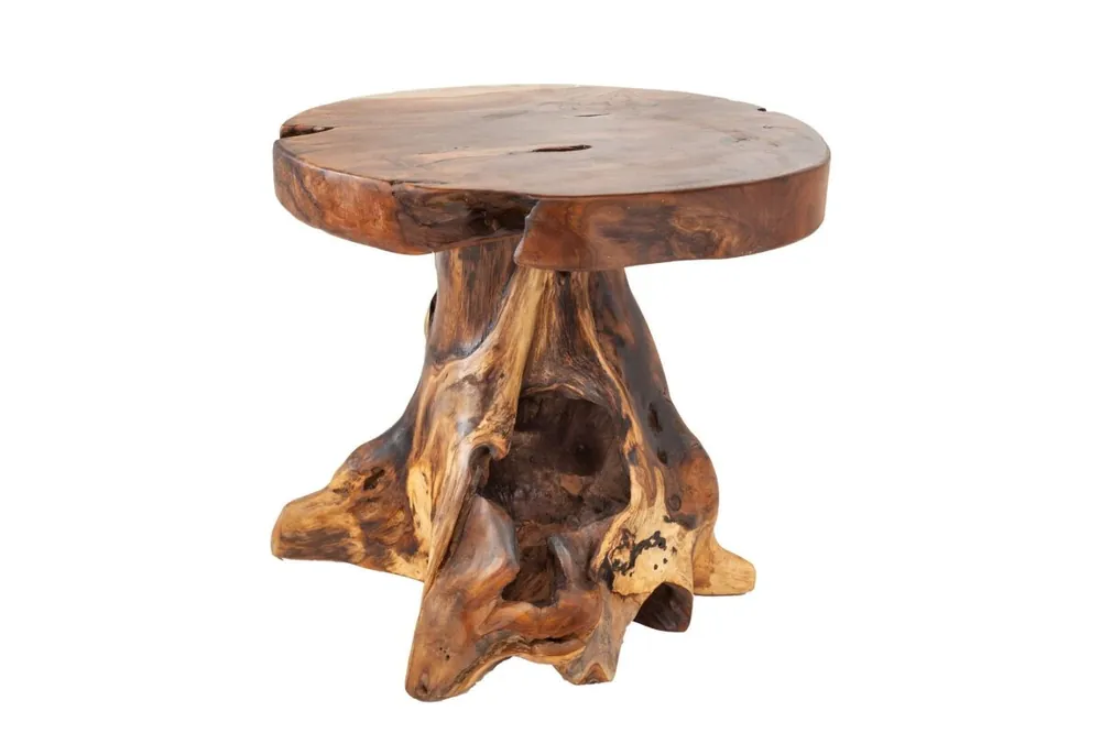 Neue Ware Beistelltisch Teak Holz massiv Ø 40 cm Unikat Handarbeit