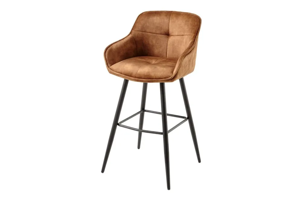 Tresenstuhl mit Lehne Samt Metall in Cognac Braun Schwarz Schneller Versand