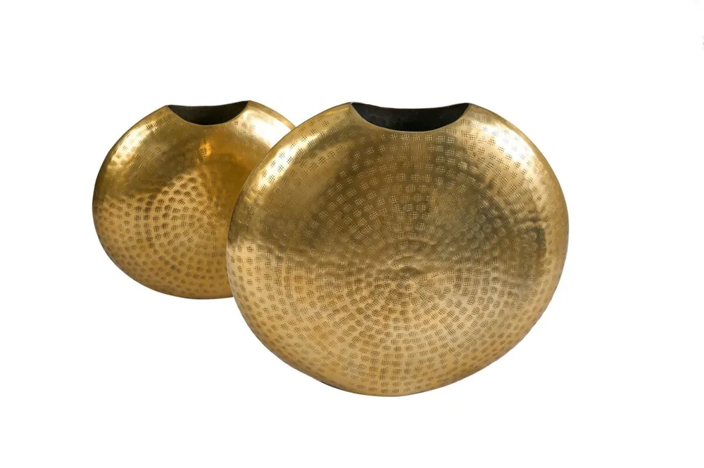 Sonderaktion Dekovase 2er Set in Gold Handarbeit Hammerschlag Unikat