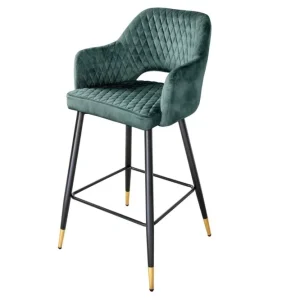 Barstuhl Schwarz Gold aus Samt Metall Retro Design Preisreduziert