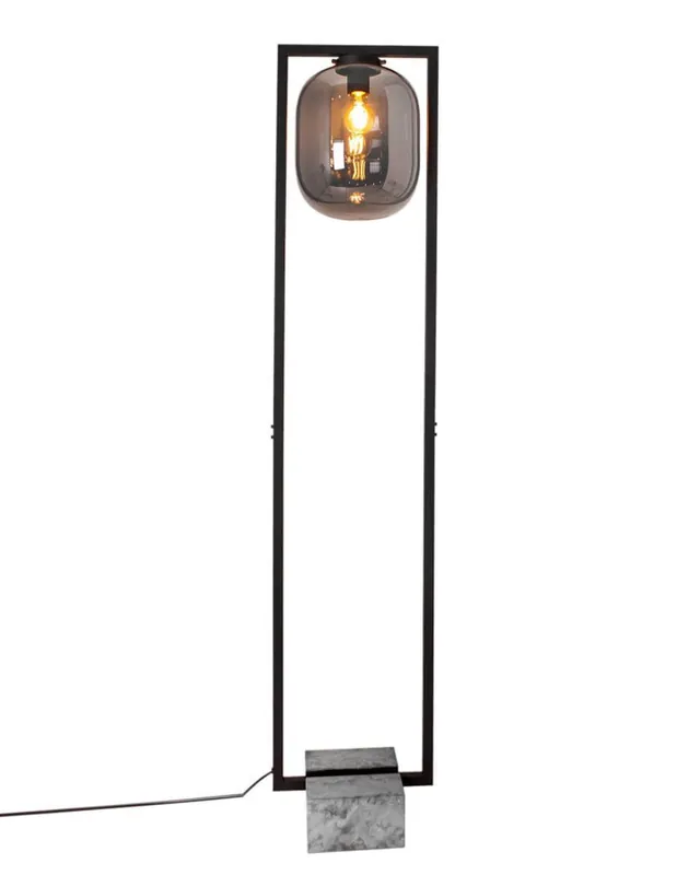 Stehleuchte Rauchglas Metall Stein 150 cm Retro Design E27 Preis Gesenkt