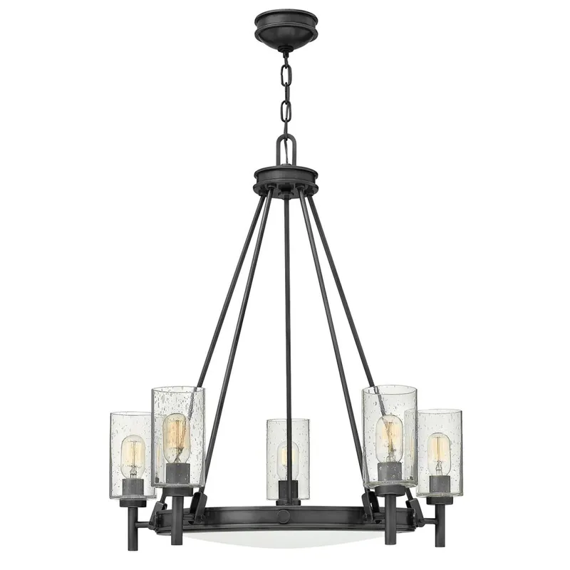Kronleuchter mit Schirm D: 68,5 cm rund Schwarz Metall Glas Mega-Angebot