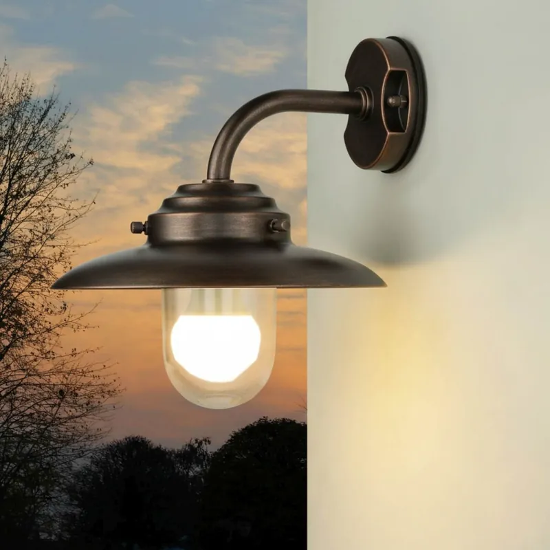 Außenlampe Schwarz antik Glas Messing massiv E27 IP64 Maritim Abverkauf